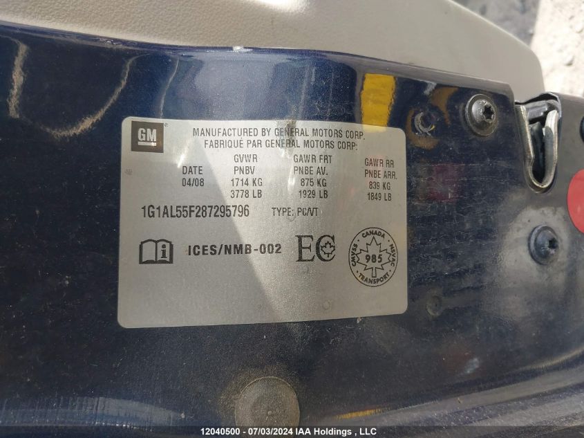 2008 Chevrolet Cobalt Lt VIN: 1G1AL55F287295796 Lot: 12040500