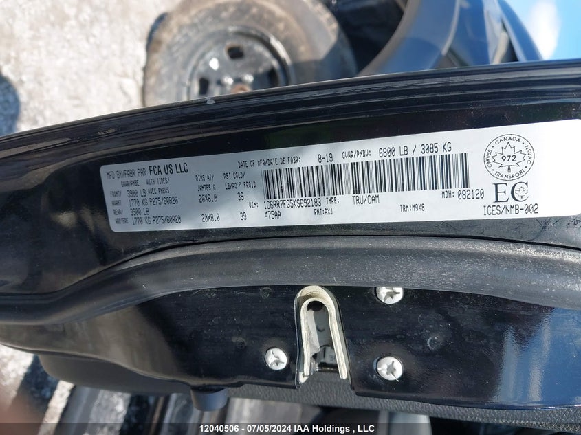 2019 Dodge Ram 1500 VIN: 1C6RR7FG5KS692183 Lot: 12040506