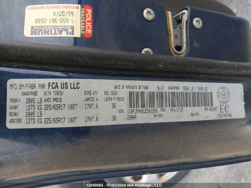 2018 Jeep Cherokee Sport VIN: 1C4PJMAX9JD542206 Lot: 12040565