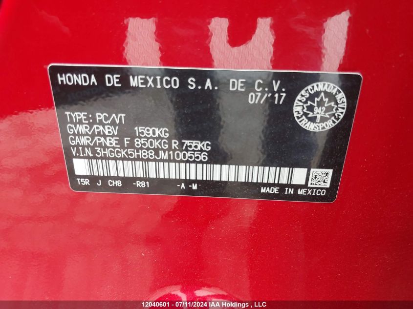 2018 Honda Fit VIN: 3HGGK5H88JM100556 Lot: 12040601