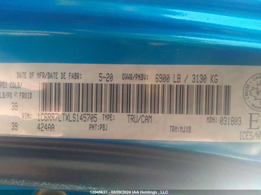 2020 Ram 1500 Classic Warlock/Slt VIN: 1C6RR7LTXLS145705 Lot: 12040637