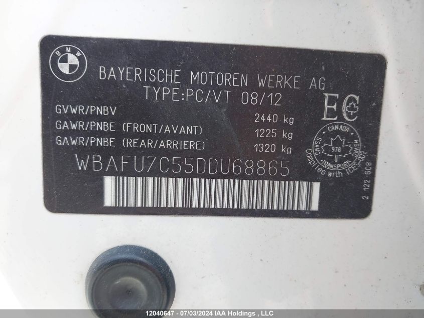 2013 BMW 5 Series 535I VIN: WBAFU7C55DDU68865 Lot: 12040647