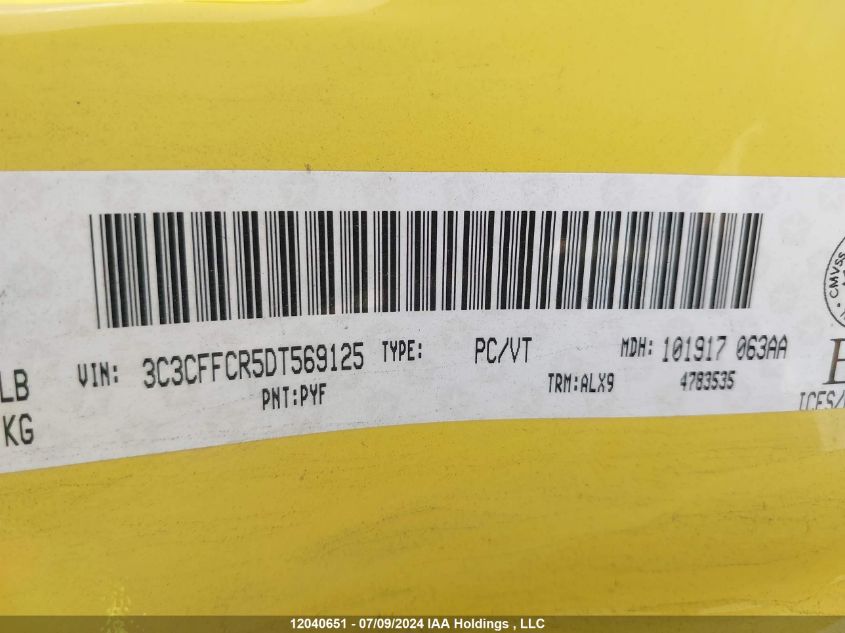 2013 Fiat 500 Lounge VIN: 3C3CFFCR5DT569125 Lot: 12040651