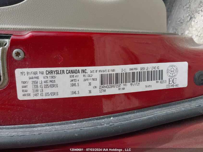 2011 Dodge Grand Caravan VIN: 2D4RN4DG3BR672587 Lot: 12040681