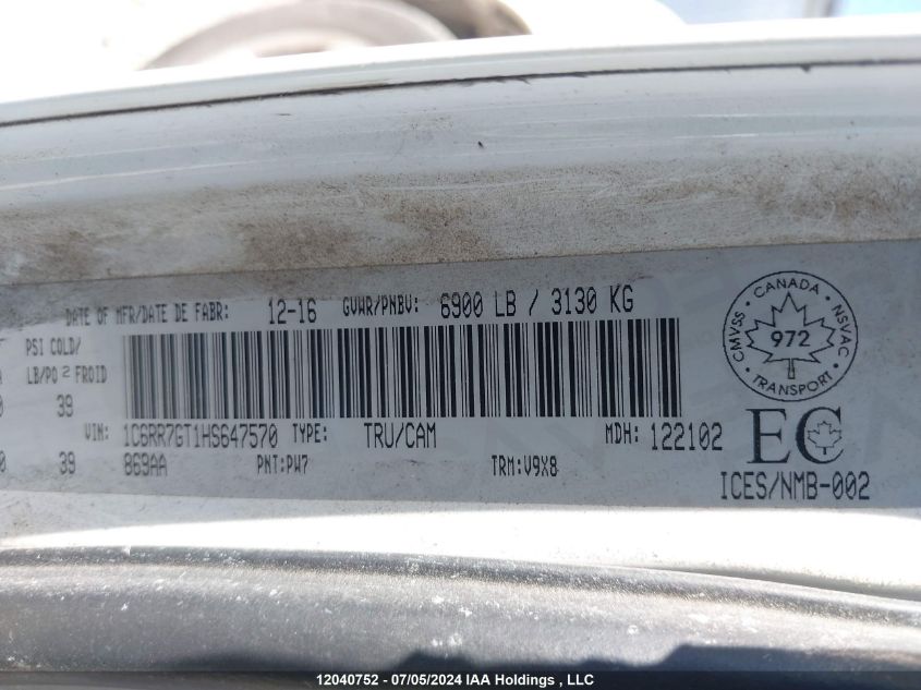 2017 Ram 1500 Slt VIN: 1C6RR7GT1HS647570 Lot: 12040752