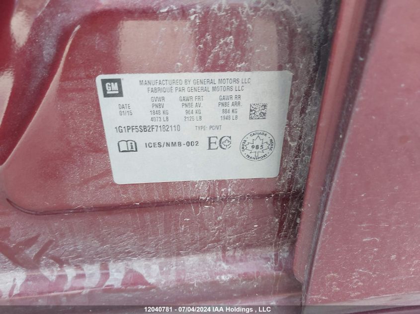 2015 Chevrolet Cruze VIN: 1G1PF5SB2F7182110 Lot: 12040781