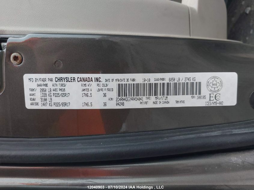 2010 Dodge Grand Caravan VIN: 2D4RN4DE2AR454041 Lot: 12040903