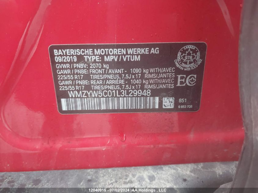 2020 Mini Cooper Countryman All4 VIN: WMZYW5C01L3L29948 Lot: 12040915