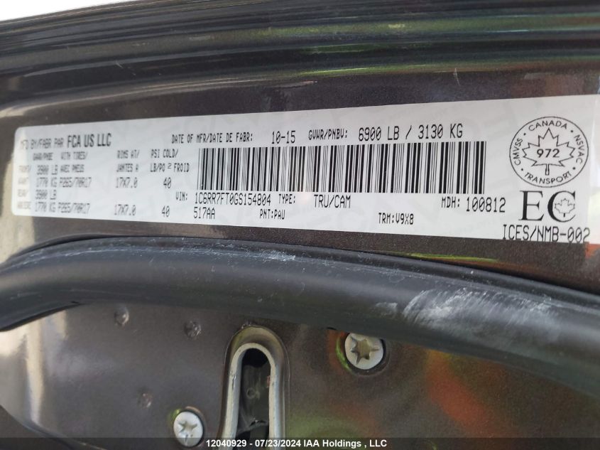 2016 Ram 1500 St VIN: 1C6RR7FT0GS154804 Lot: 12040929