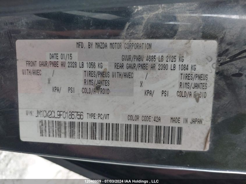 2015 Mazda 5 Touring VIN: JM1CW2CL9F0186756 Lot: 12040959