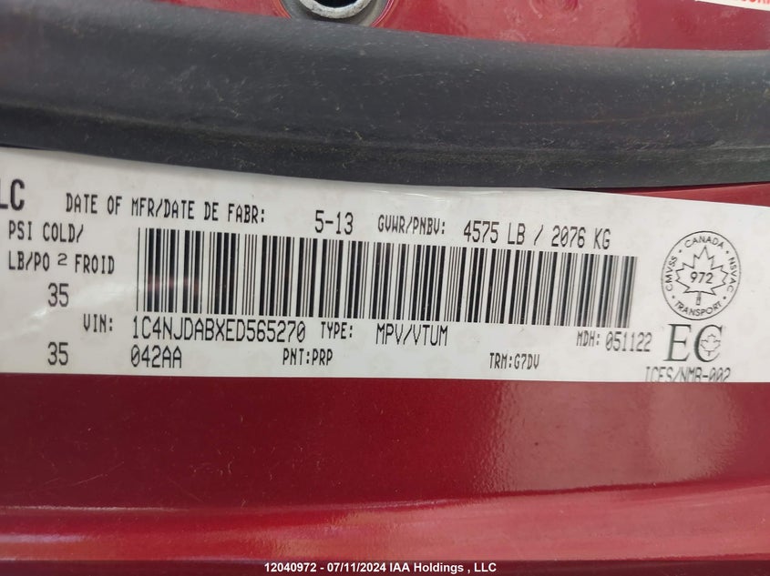 2014 Jeep Compass Sport VIN: 1C4NJDABXED565270 Lot: 12040972