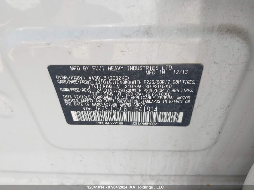 2014 Subaru Forester VIN: JF2SJCHC6EH541814 Lot: 12041014
