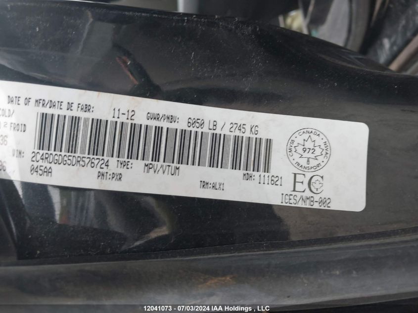 2013 Dodge Grand Caravan Crew VIN: 2C4RDGDG5DR576724 Lot: 12041073