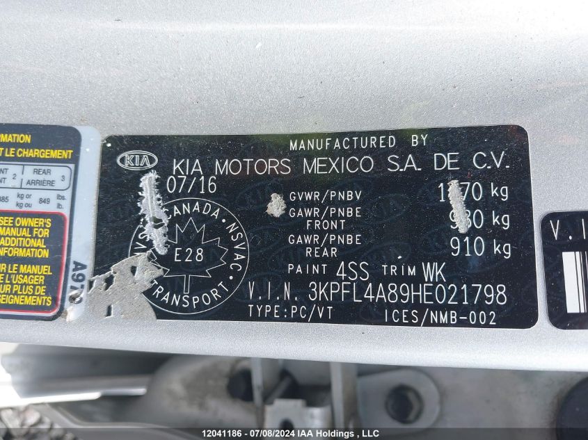 2017 Kia Forte VIN: 3KPFL4A89HE021798 Lot: 12041186