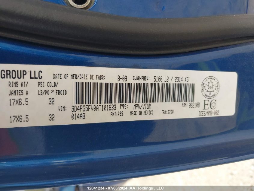 2010 Dodge Journey Sxt VIN: 3D4PG5FV0AT101833 Lot: 12041234