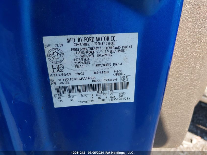 2010 Ford F150 Super Cab VIN: 1FTFX1EV5AFA19366 Lot: 12041242