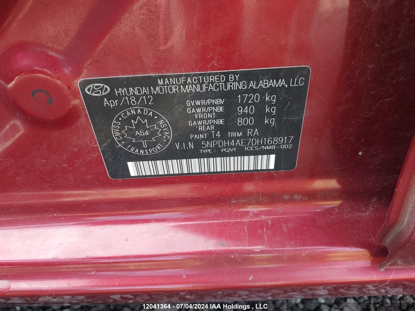 2013 Hyundai Elantra Gls/Limited VIN: 5NPDH4AE7DH168917 Lot: 12041364