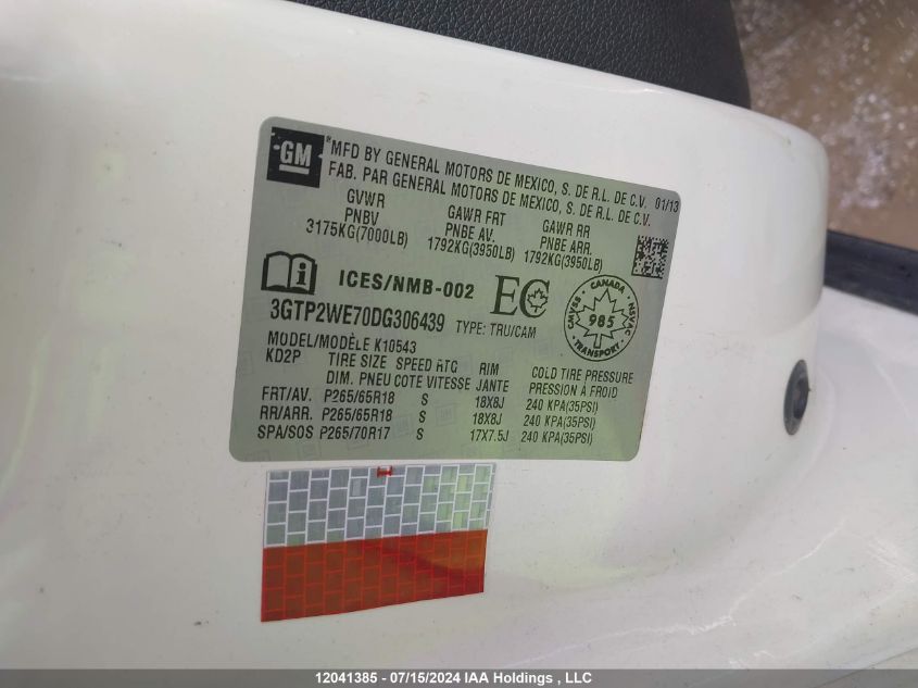 2013 GMC Sierra 1500 VIN: 3GTP2WE70DG306439 Lot: 12041385