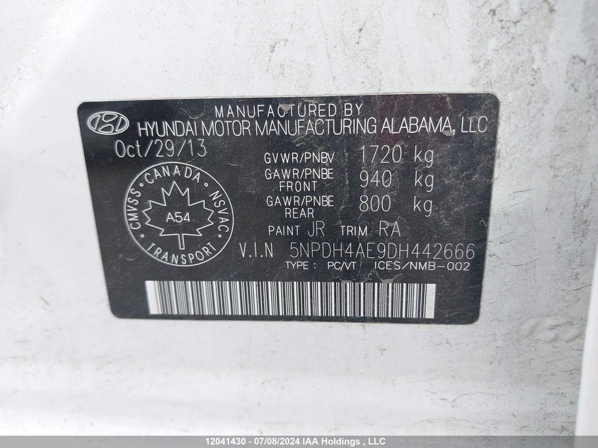 2013 Hyundai Elantra VIN: 5NPDH4AE9DH442666 Lot: 12041430