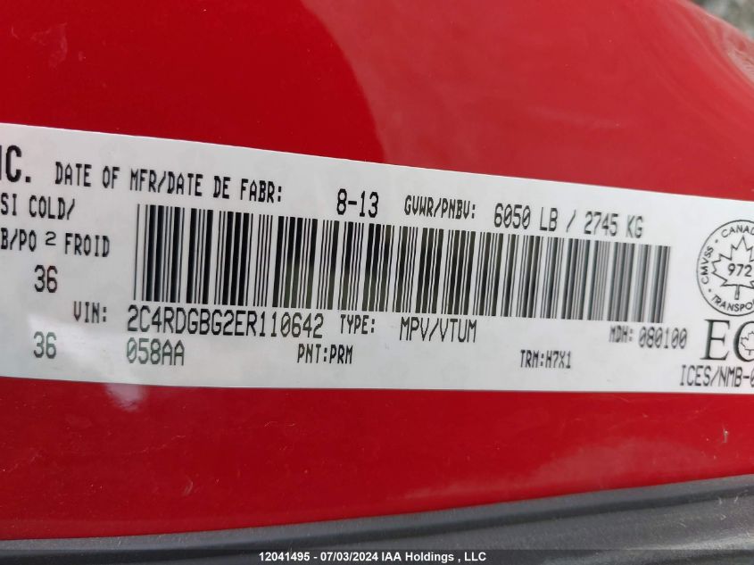 2014 Dodge Grand Caravan Se VIN: 2C4RDGBG2ER110642 Lot: 12041495