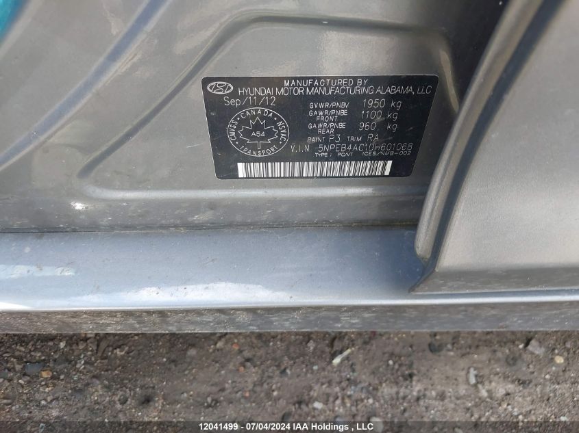 2013 Hyundai Sonata Gls VIN: 5NPEB4AC1DH601068 Lot: 12041499