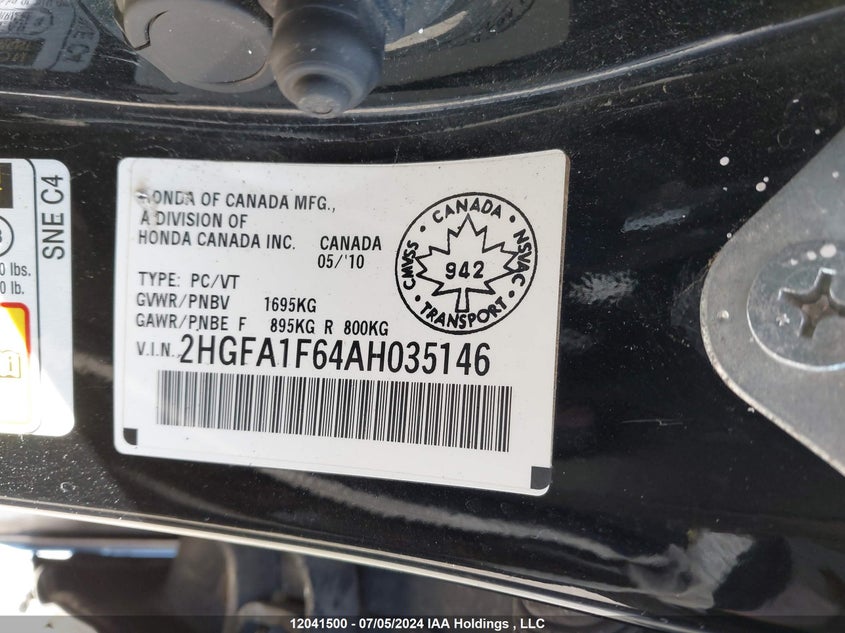 2010 Honda Civic Sdn VIN: 2HGFA1F64AH035146 Lot: 12041500