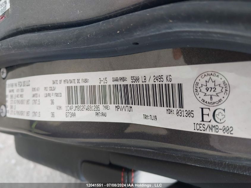 2015 Jeep Cherokee Trailhawk VIN: 1C4PJMBS2FW691295 Lot: 12041551