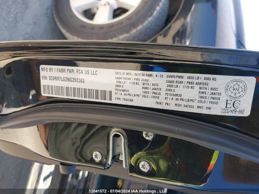 2022 Ram 1500 Classic Slt VIN: 3C6RR7LG2NG268363 Lot: 12041572