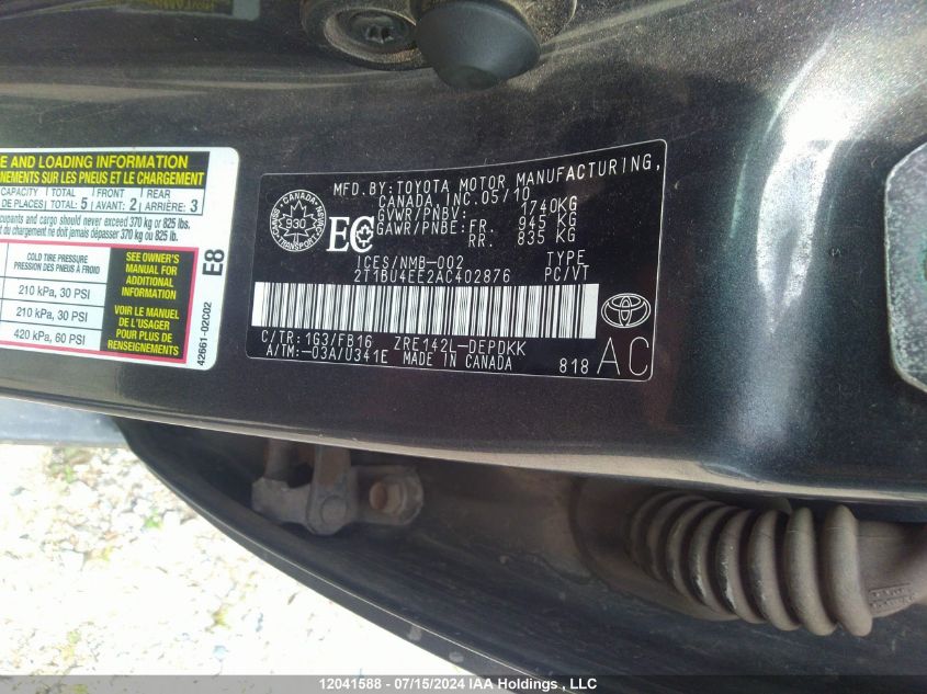 2010 Toyota Corolla S/Le/Xle VIN: 2T1BU4EE2AC402876 Lot: 12041588