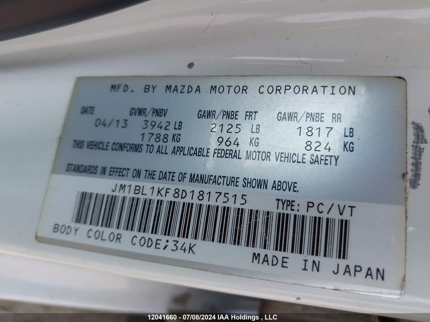 2013 Mazda Mazda3 VIN: JM1BL1KF8D1817515 Lot: 12041660