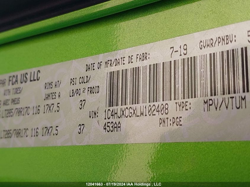 2020 Jeep Wrangler Rubicon VIN: 1C4HJXCGXLW102408 Lot: 12041663