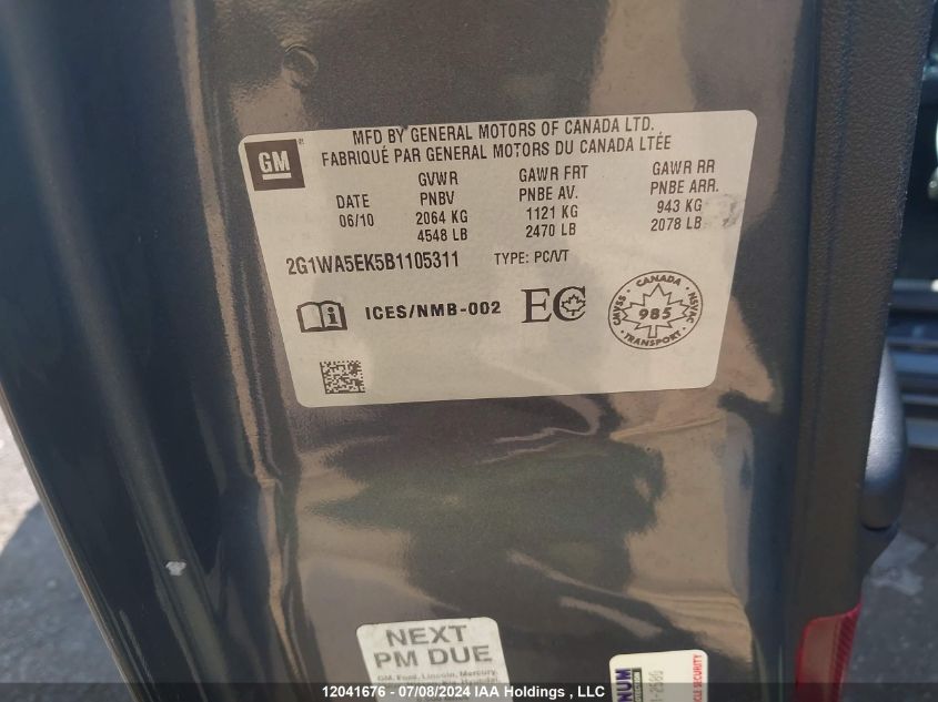2011 Chevrolet Impala VIN: 2G1WA5EK5B1105311 Lot: 12041676