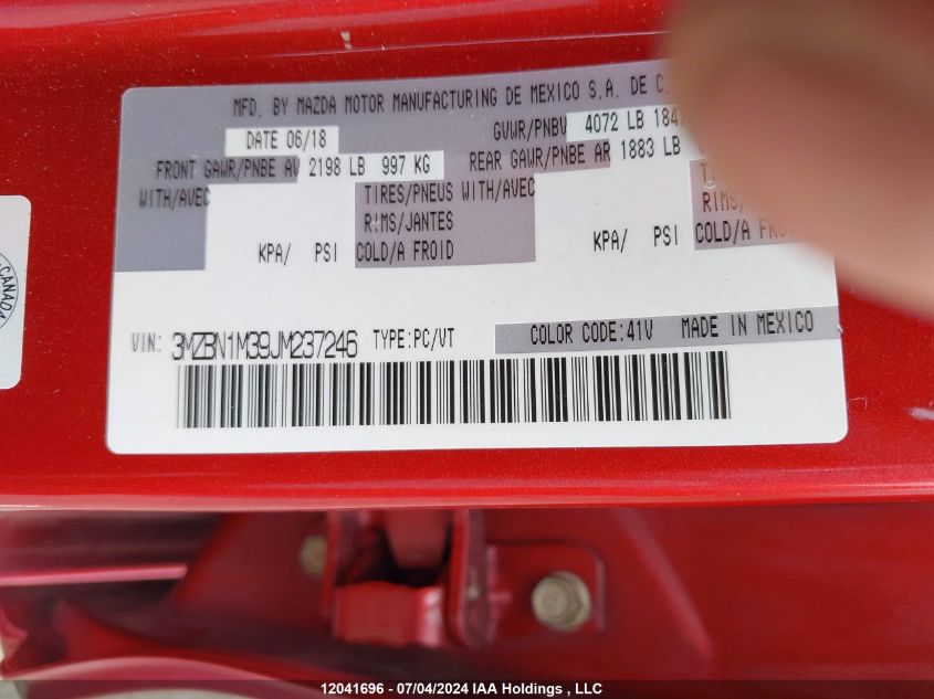 2018 Mazda Mazda3 Sport VIN: 3MZBN1M39JM237246 Lot: 12041696