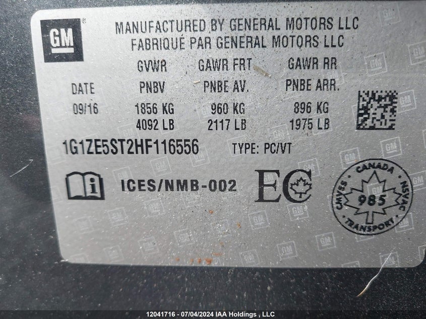 2017 Chevrolet Malibu VIN: 1G1ZE5ST2HF116556 Lot: 12041716