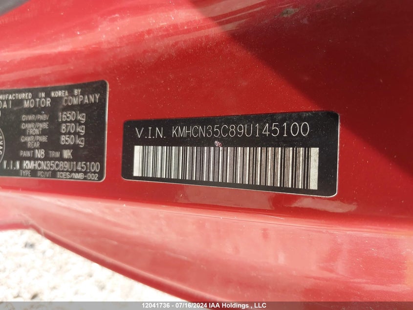 2009 Hyundai Accent VIN: KMHCN35C89U145100 Lot: 12041736