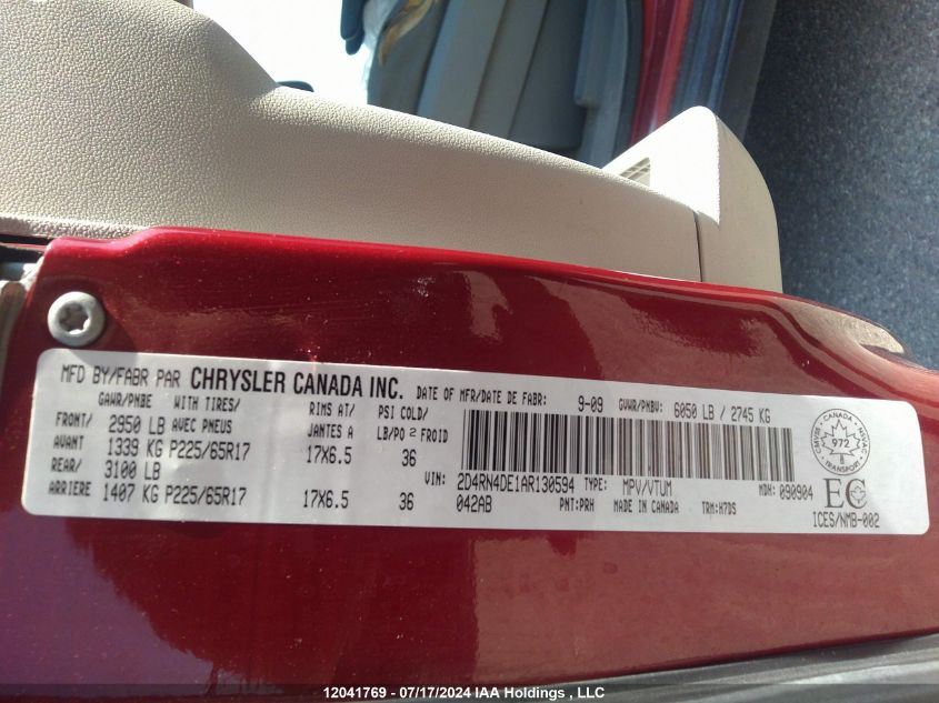 2010 Dodge Grand Caravan Se VIN: 2D4RN4DE1AR130594 Lot: 12041769