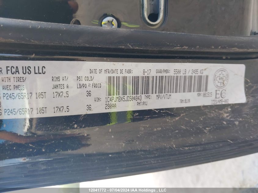 2018 Jeep Cherokee Trailhawk VIN: 1C4PJMBX5JD504843 Lot: 12041772