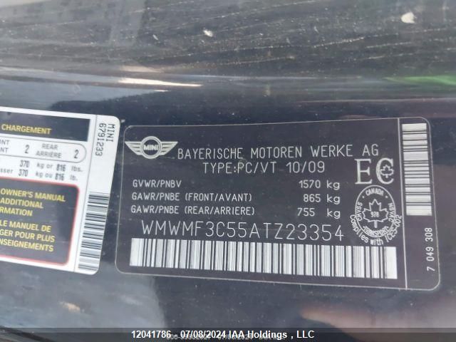 2010 Mini Cooper Hardtop VIN: WMWMF3C55ATZ23354 Lot: 12041786