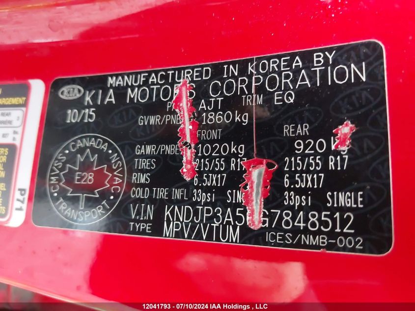 2016 Kia Soul + VIN: KNDJP3A56G7848512 Lot: 12041793