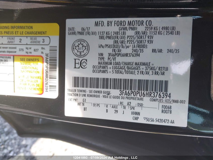 2017 Ford Fusion Energi Se Luxury VIN: 3FA6P0PU6HR376394 Lot: 12041893