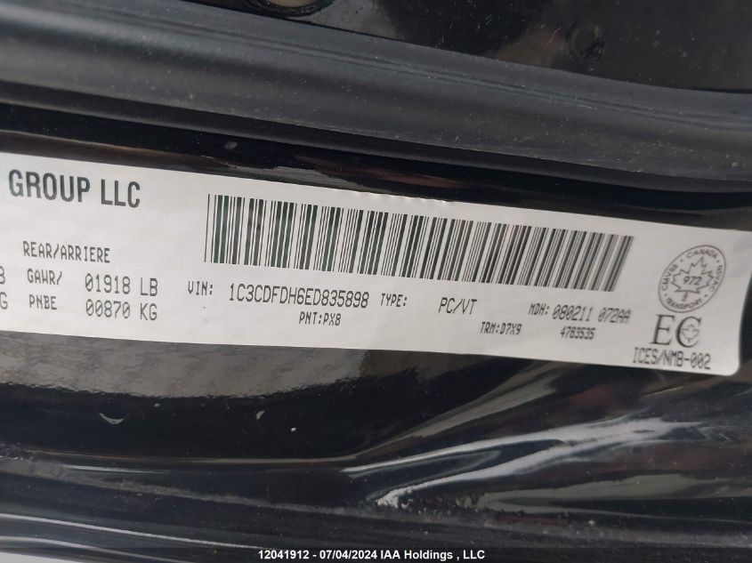 2014 Dodge Dart VIN: 1C3CDFDH6ED835898 Lot: 12041912