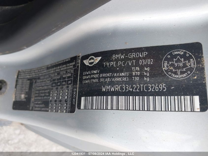 2002 Mini Cooper VIN: WMWRC33422TC32695 Lot: 12041931
