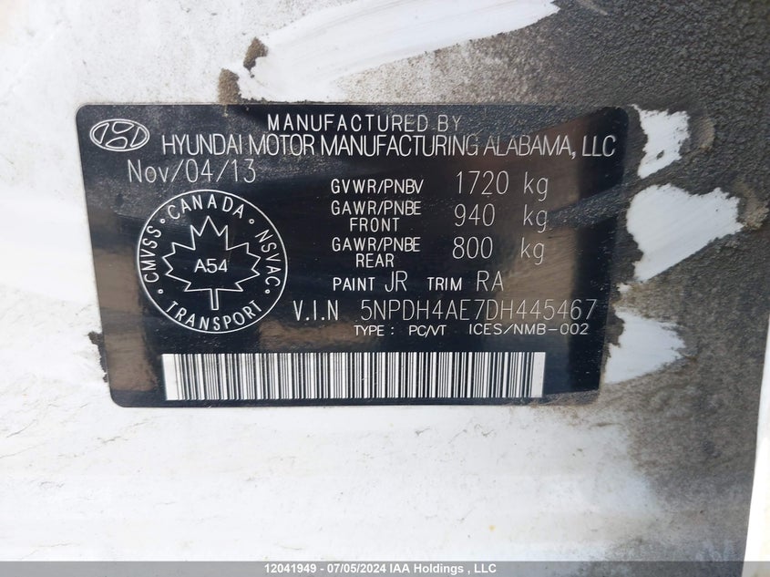 2013 Hyundai Elantra Gl VIN: 5NPDH4AE7DH445467 Lot: 12041949