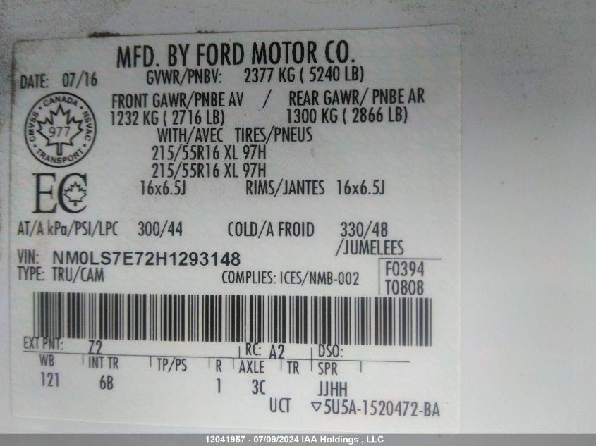 2017 Ford Transit Connect Xl VIN: NM0LS7E72H1293148 Lot: 12041957