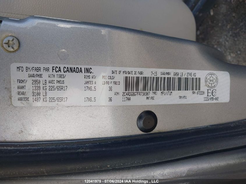 2015 Dodge Grand Caravan Se VIN: 2C4RDGBG7FR730307 Lot: 12041975