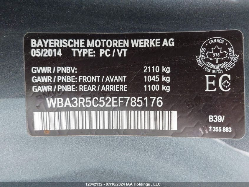 2014 BMW 4 Series VIN: WBA3R5C52EF785176 Lot: 12042132