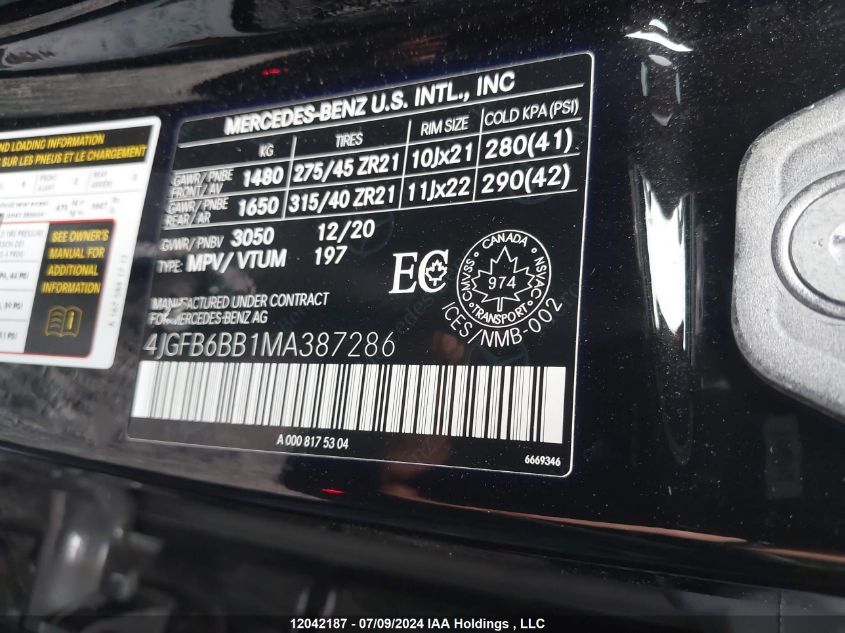 4JGFB6BB1MA387286 2021 Mercedes-Benz Gle