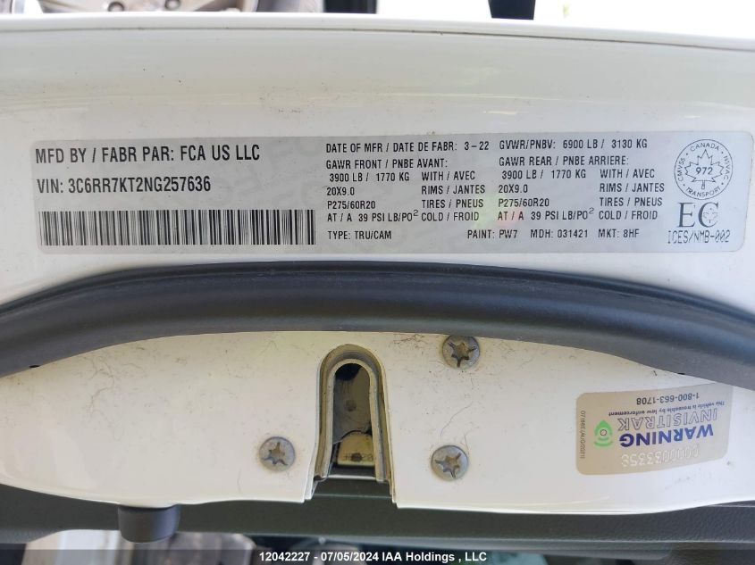 2022 Ram 1500 Classic Tradesman VIN: 3C6RR7KT2NG257636 Lot: 12042227