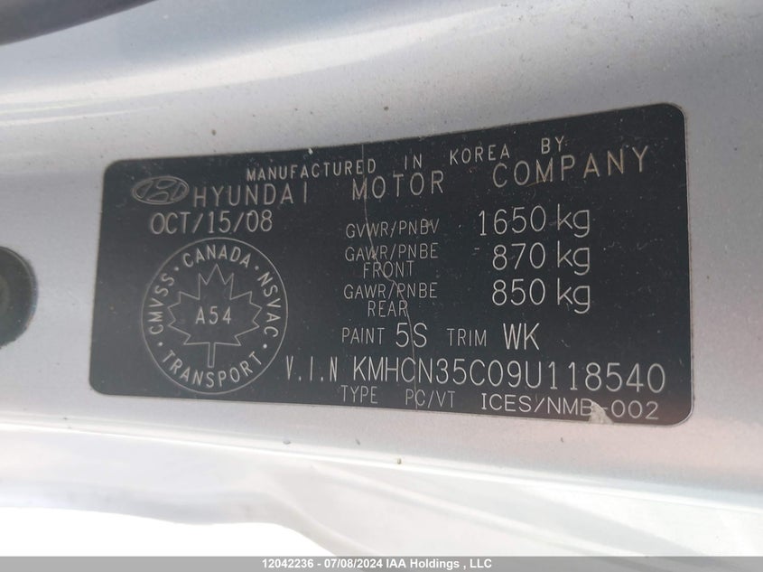 2009 Hyundai Accent Se VIN: KMHCN35C09U118540 Lot: 12042236