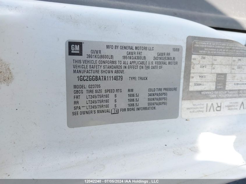 2010 Chevrolet Express 2500 Work Van VIN: 1GCZGGBA7A1114879 Lot: 12042240